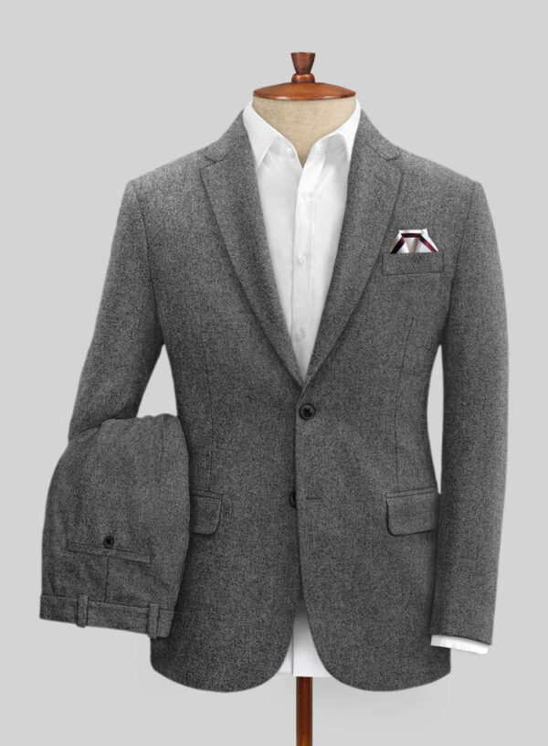 Grey Plain Woolen Tweed Suit for Men